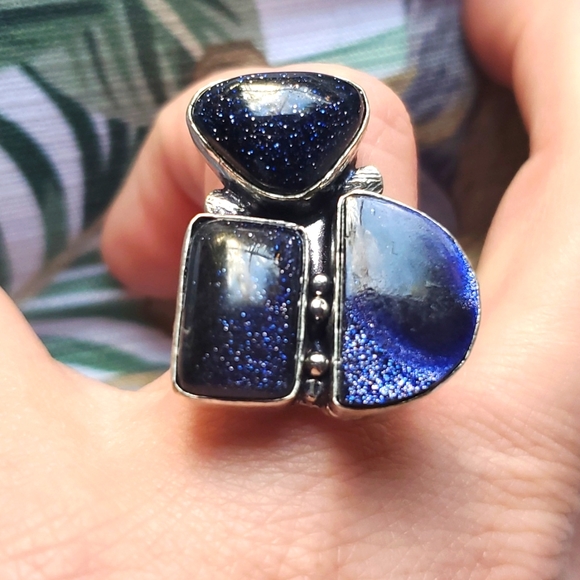 New Stunning Blue Sun Stone Sun Sitara 925 Silver Ring. - Picture 2 of 16